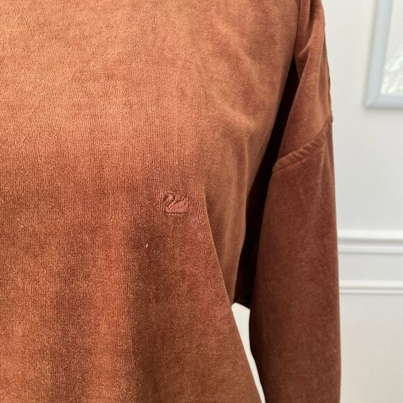 Vintage 80s Gloria Vanderbilt Brown Velour Mock Neck Pullover M - Picture 4 of 7